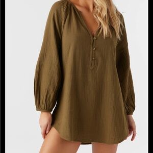 O'Neill Krysten Crinkle Double Gauze Tunic Swim Cover-Up Brown NWT medium